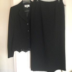 Le Suit Black Sequin Trim Jacket Long Skirt Suit NWT